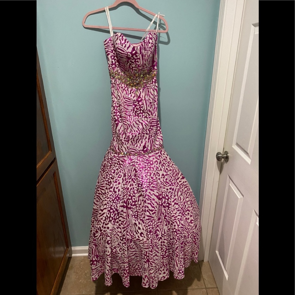 Hot pink & white sequin formal